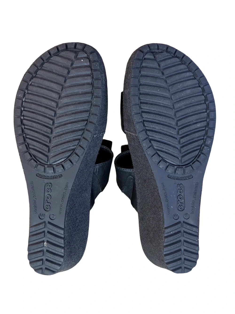 Crocs Leigh 2 Dual Comfort Two-Strap Wedge Sandals Black/Tan Women’s Size 7